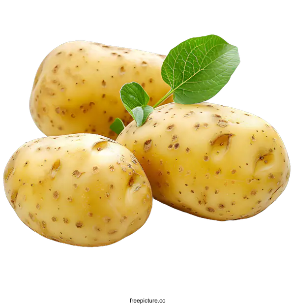 [Transparent Background PNG]Three potatoes with leaves on white background