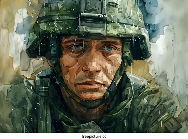 Portrait of a soldier in watercolor