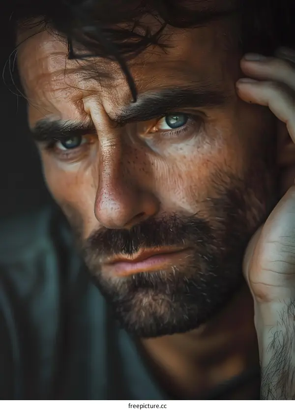 Portrait of a man with a beard and green eyes