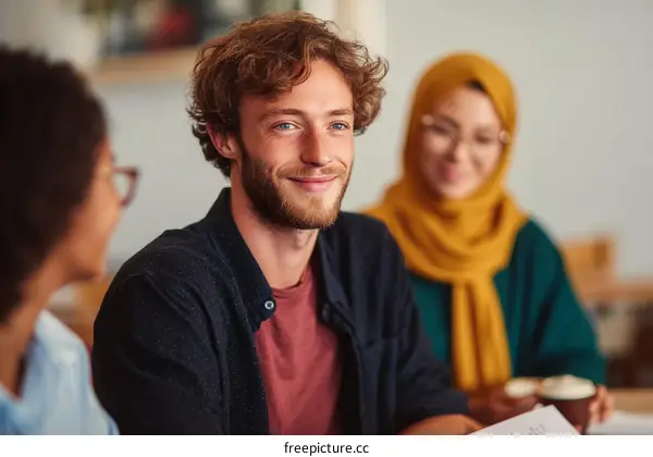 Diverse Group Discussing in a Coffee Shop