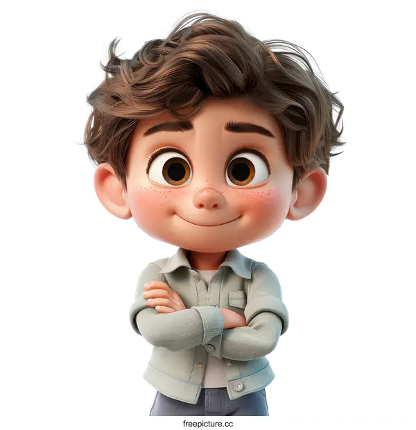 [Transparent Background PNG]Confident Cartoon Boy with Arms Crossed