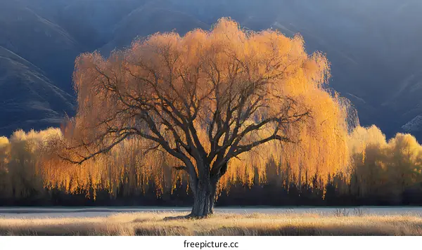 Autumnal Golden Willow Tree Landscape