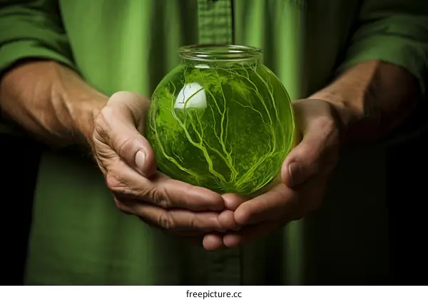 A person holding a bowl of green liquid in their hands