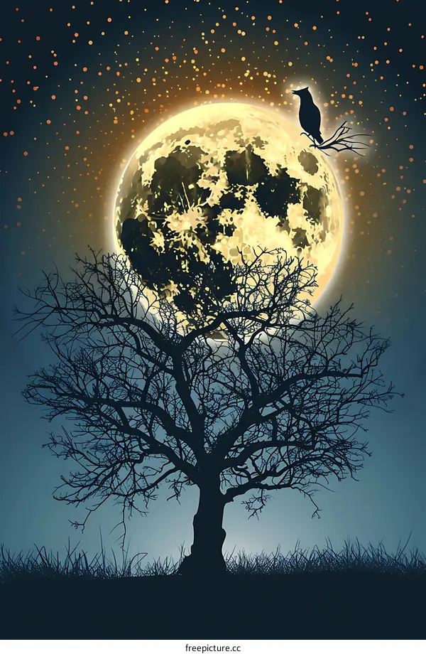 Silhouette of Tree Against Full Moon