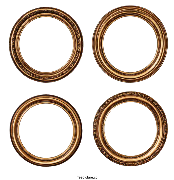 [Transparent Background PNG]Four Antique Gold Picture Frames