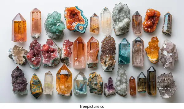 Colorful Crystals Arranged on a White Background