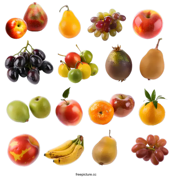 [Transparent Background PNG]Collection of Fresh Fruits Isolated on White Background