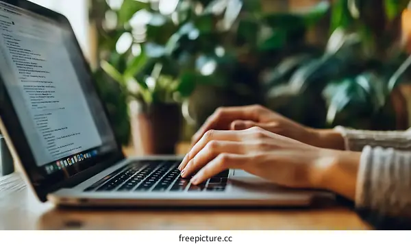 Woman Typing on Laptop Computer