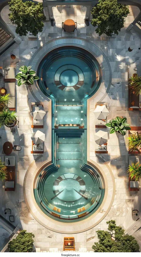 Aerial View of a Luxurious Resort Hotel Complex with Swimming Pool
