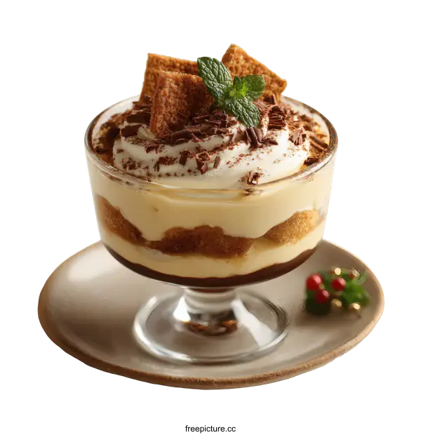 [Transparent Background PNG]Delicious Tiramisu Dessert in Glass Bowl