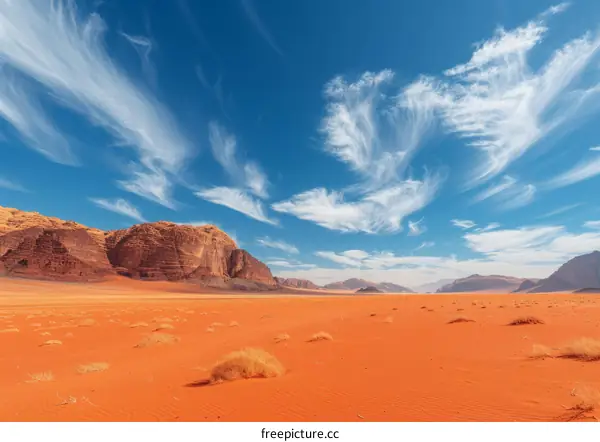 Beautiful red sand desert landscape with blue sky and white clouds