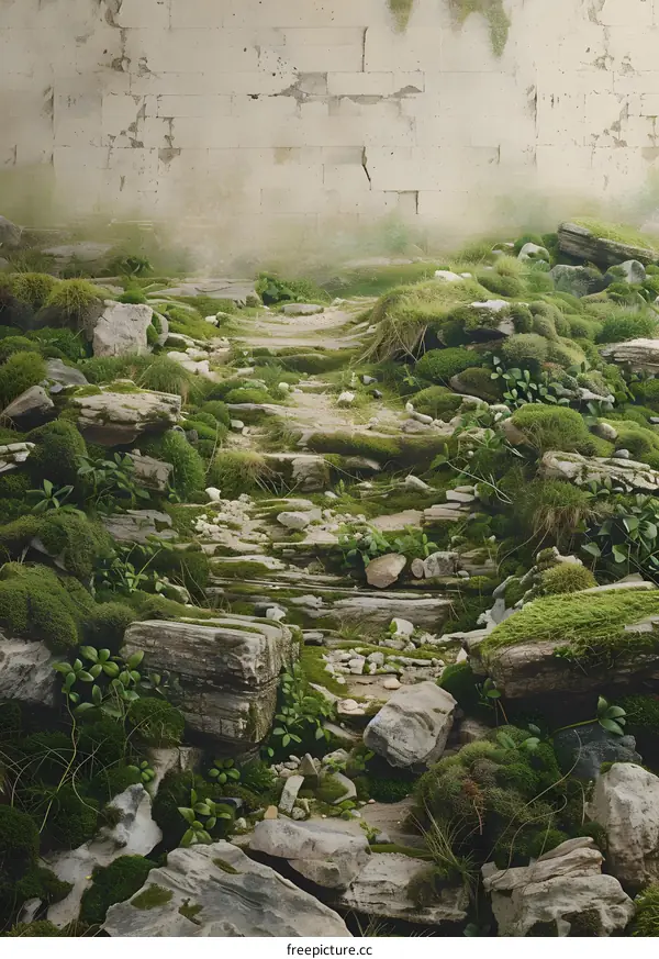 Stone Path Through a Green Mossy Landscape