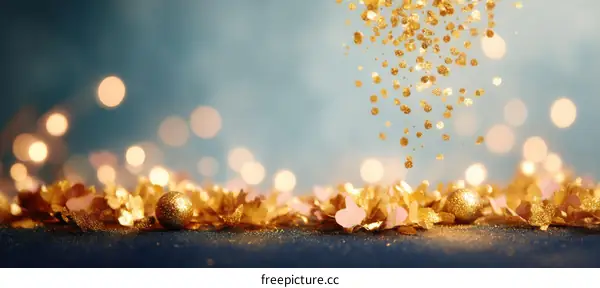 Golden Confetti Falling on Festive Background