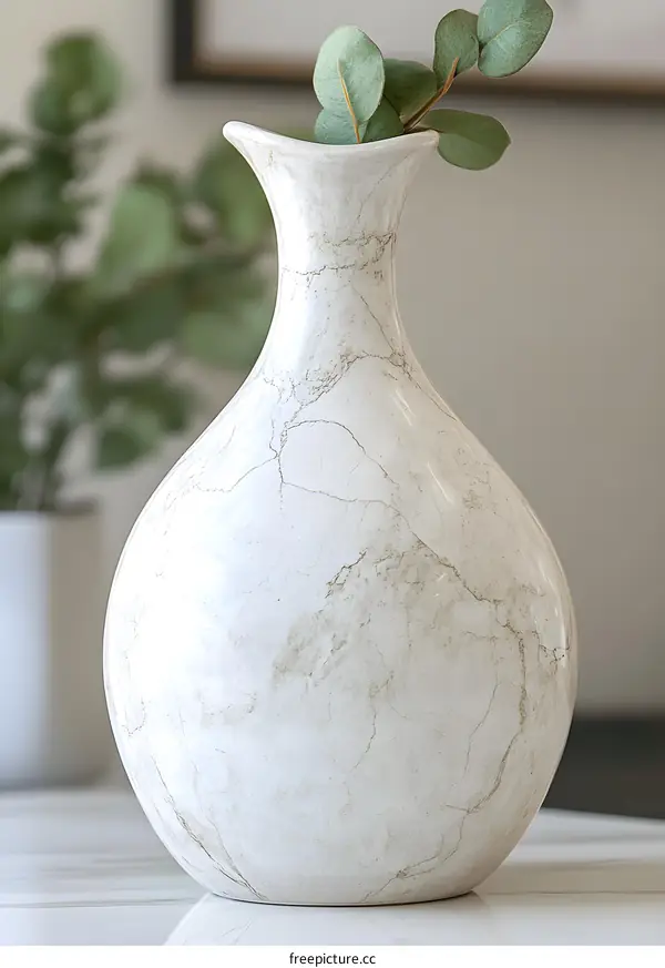 White Ceramic Vase with Marble Design