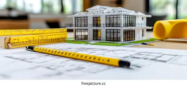 Architectural Design Plans with Model House