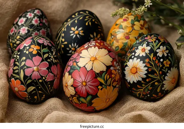 Hand Painted Easter Eggs with Floral Designs