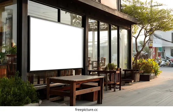 Blank Signage Outside a Stylish Cafe