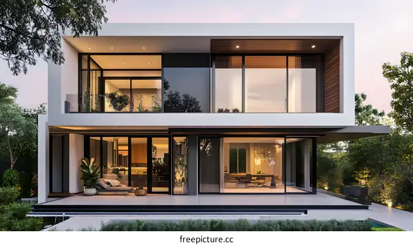 Modern Minimalist Two Story House With Large Windows