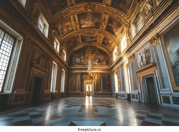 The Interior of a Historic Palace With a Golden Ceiling