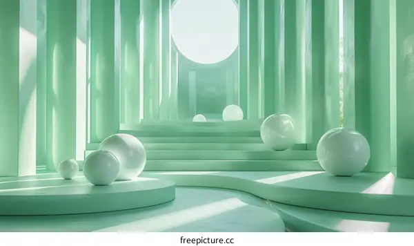 Mint Green Abstract Geometric Interior Scene