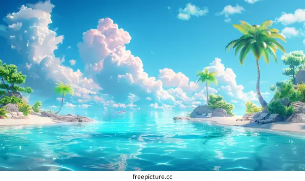 Beautiful anime beach landscape