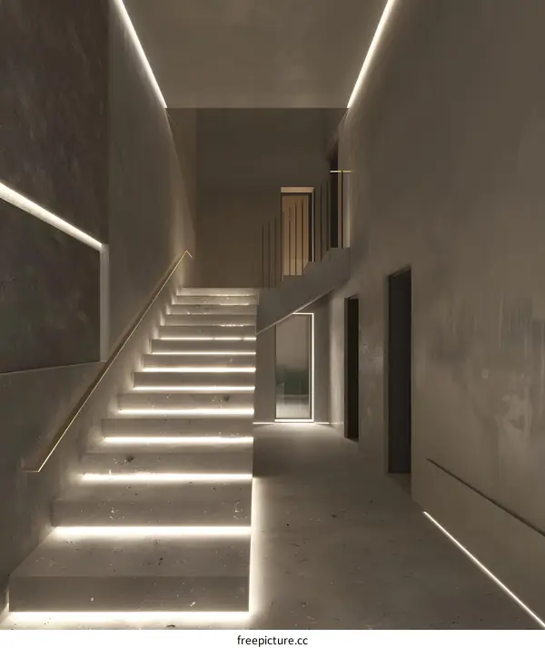 Modern Concrete Staircase With LED Lights