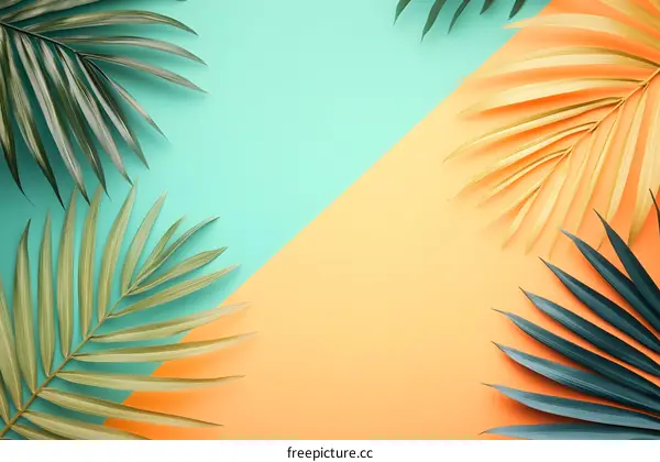 Tropical Leaves on a Colorful Background