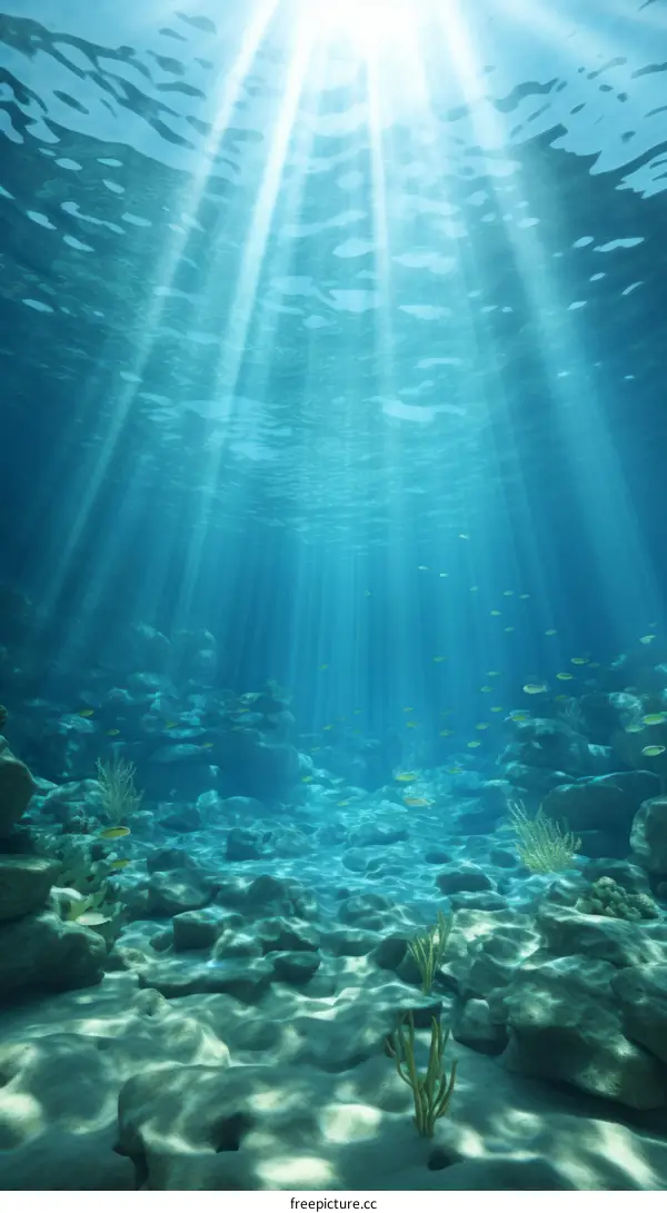 Stunning Underwater Ocean Scene with Sun Rays Shining Through Water