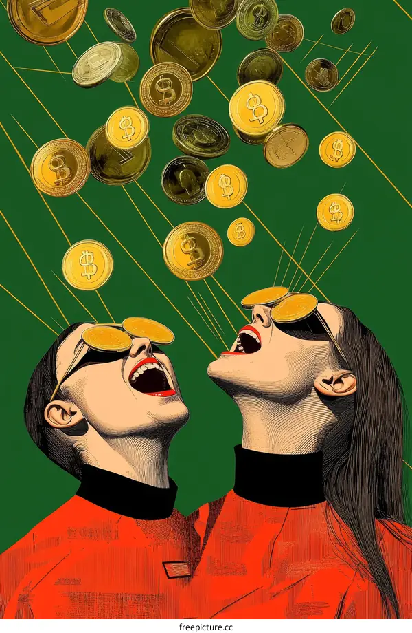 Two Women Catching Falling Crypto Coins