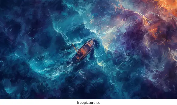 Lone Boat Battling Stormy Sea