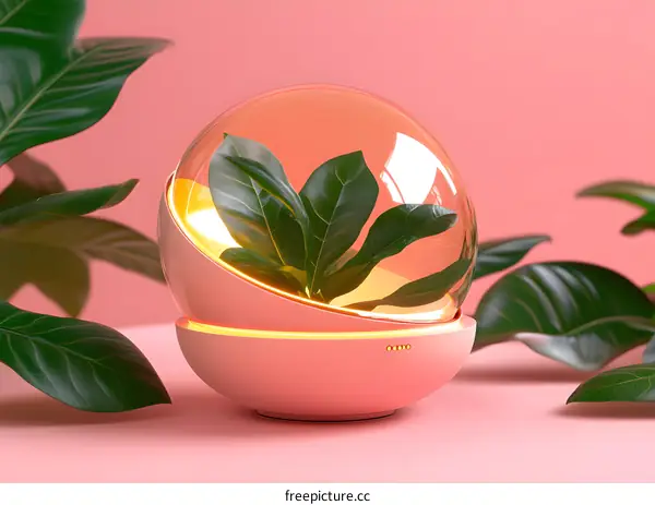 Pink Glass Globe with Green Plant Inside