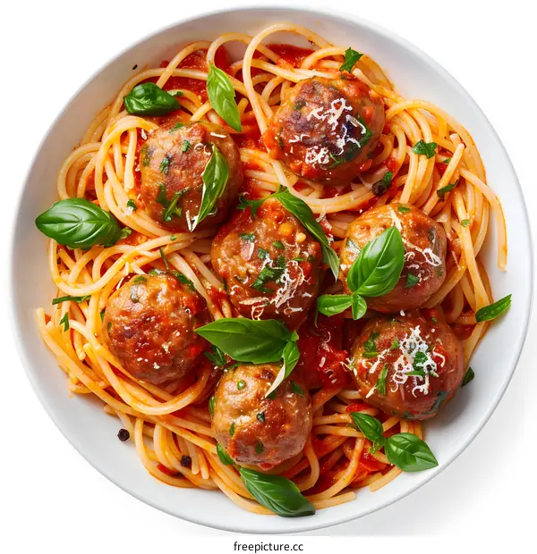 A plate of spaghetti and meatballs