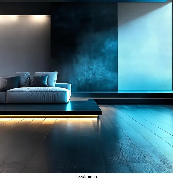 Modern Living Room Interior Design with Blue Accent Wall
