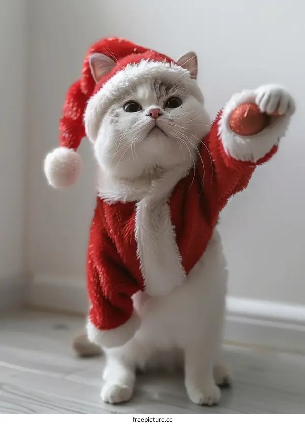 Cute Cat in Christmas Santa Outfit
