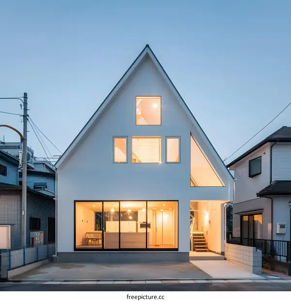 Modern White A Frame House Exterior With Large Windows