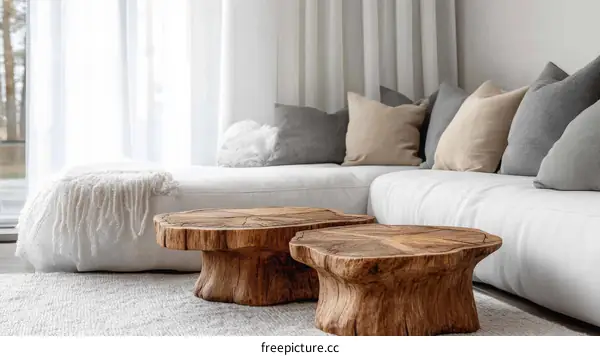 Modern Minimalist Living Room with Wooden Coffee Tables