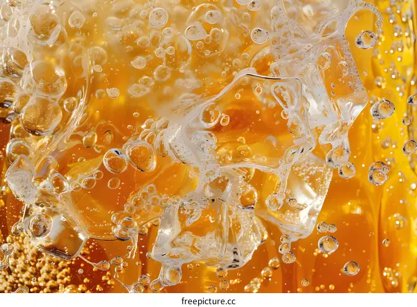 Close Up of Ice Cubes in a Glass of Beer