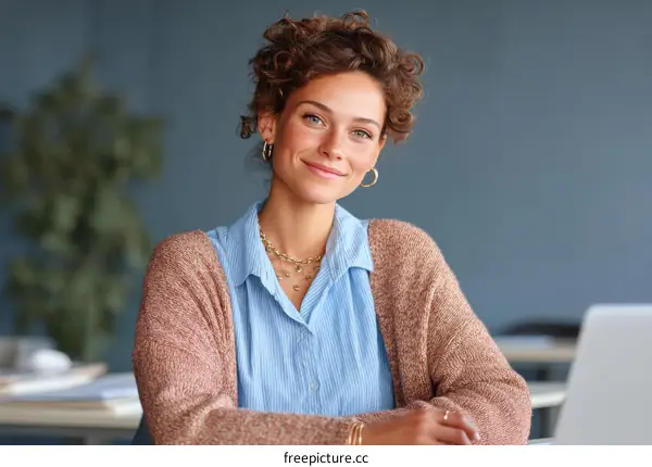 Confident Caucasian Woman in Casual Business Attire