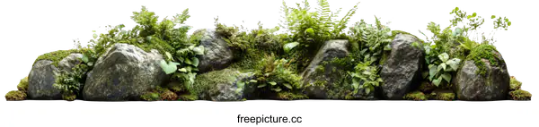 [Transparent Background PNG]Arrangement of Rocks and Plants in a Miniature Landscape