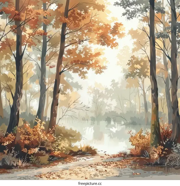 Misty Forest Path in Autumn