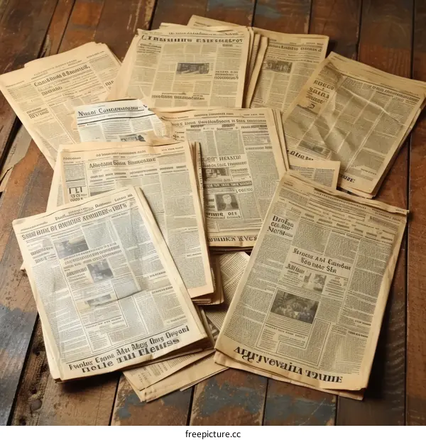 A collection of old newspapers in various languages
