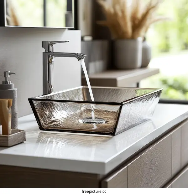 Modern Glass Bathroom Sink with Faucet