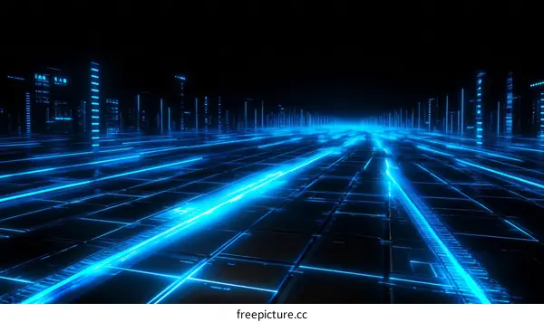 Futuristic Neon Cityscape Digital Road