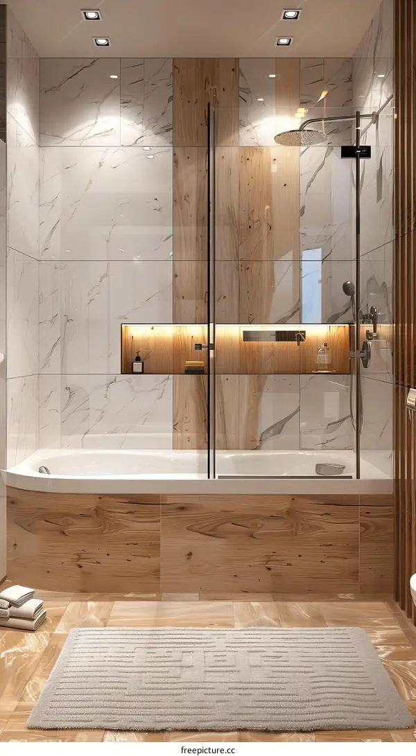 Modern Bathroom Interior Design with Wood and Marble
