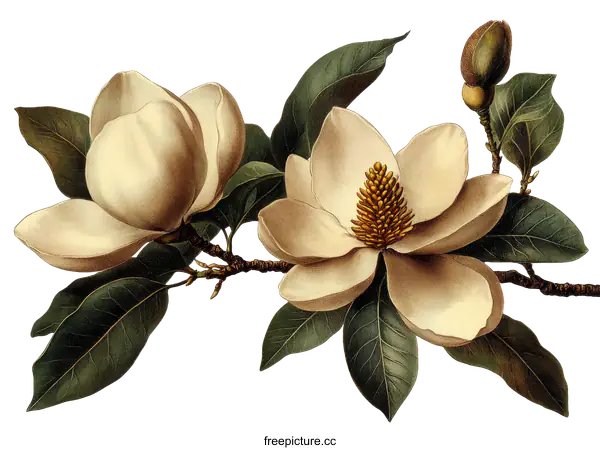 [Transparent Background PNG]Vintage Magnolia Illustration