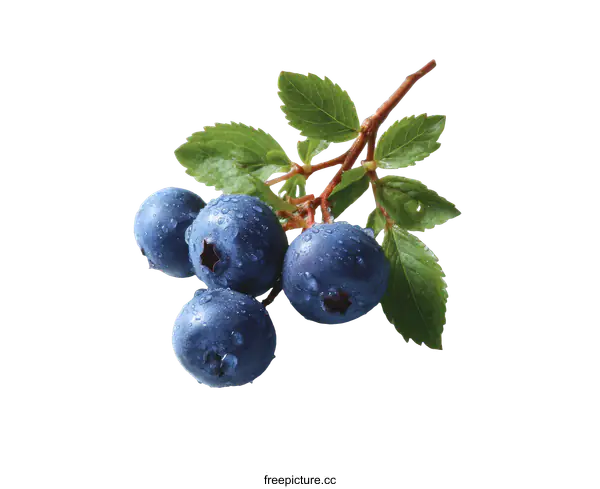 [Transparent Background PNG]Fresh Blueberries with Dew Drops on Branch