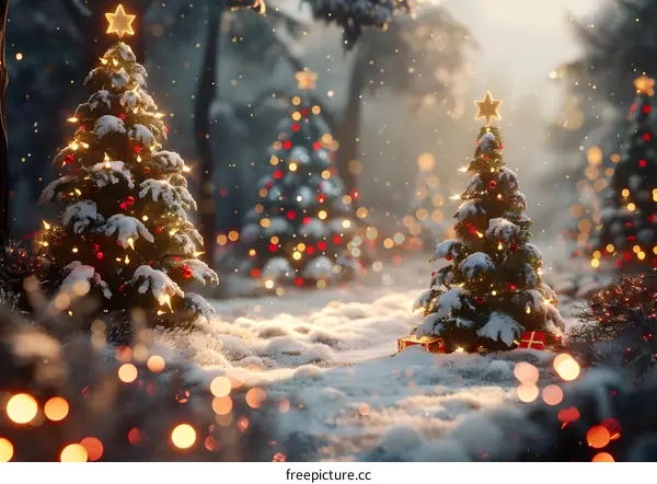 Christmas Trees in a Snowy Forest