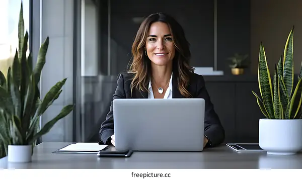 Business Woman Working on Laptop in Office