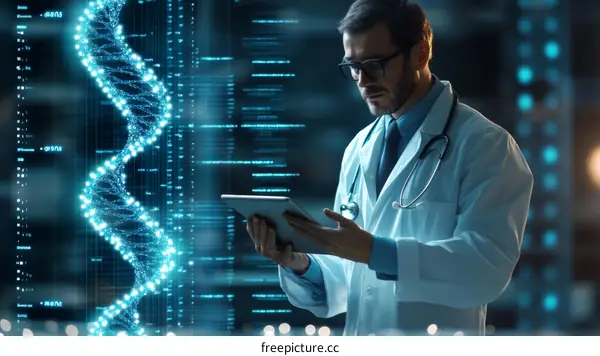 Medical Professional Examining DNA Sequence Data