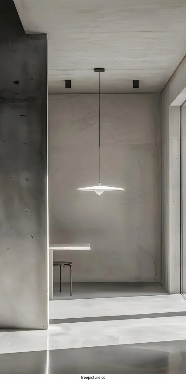 Modern Interior Design with Concrete Walls and Pendant Light